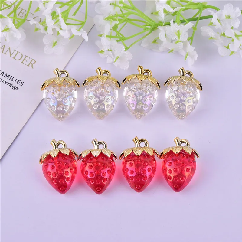 Mix 10pcs/pack 3D Strawberry Bling White and Red Color Fruit Resin Charms Earring DIY Fashion Jewelry Accessories