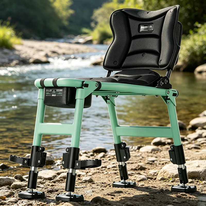 Breathable Ergonomic Fishing Chair, U-Shaped Foldable Seat Built with Lumbar Support, Sturdy All-Terrain Portable Chair for Long