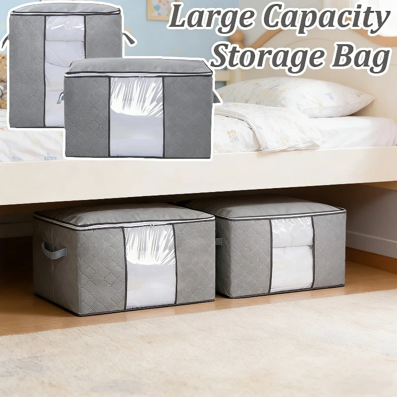 

Extra Large Foldable Quilt Storage Bag with Window Moisture Proof Dustproof Clothe Organizer for Blanket Bedding Moving Home Use