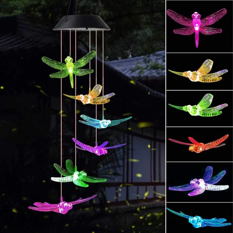 New LED Solar Wind Chime Light Colorful Gradient Hummingbird Butterfly Ball Courtyard Christmas Gift Outdoor Decoration