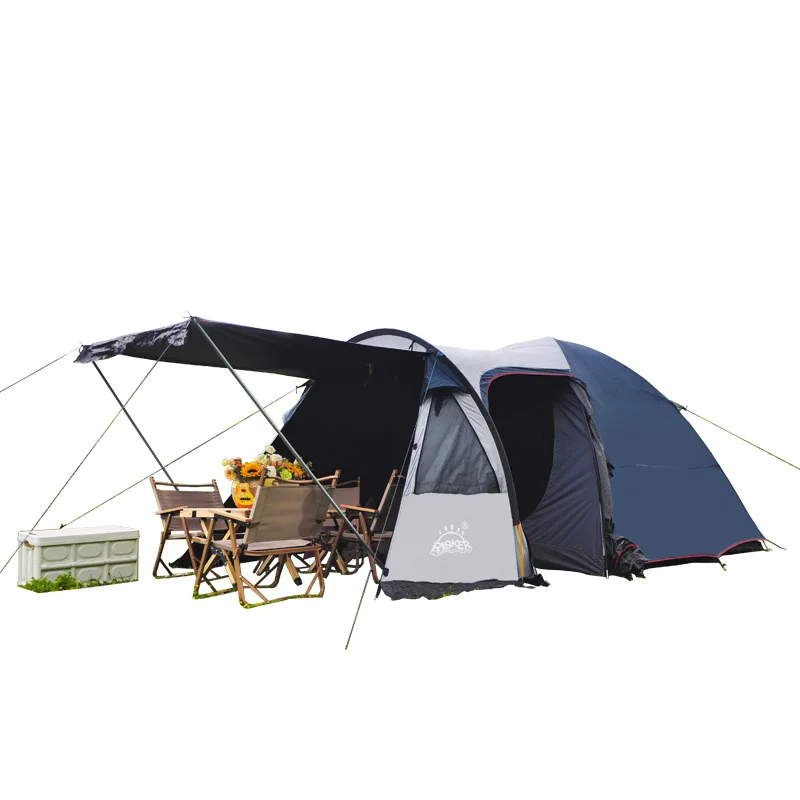 Outdoor Double Layer Vinyl Tent Canopy One-Room Portable Multi-Person Camping Gear with Rain and Sun Protection for Families