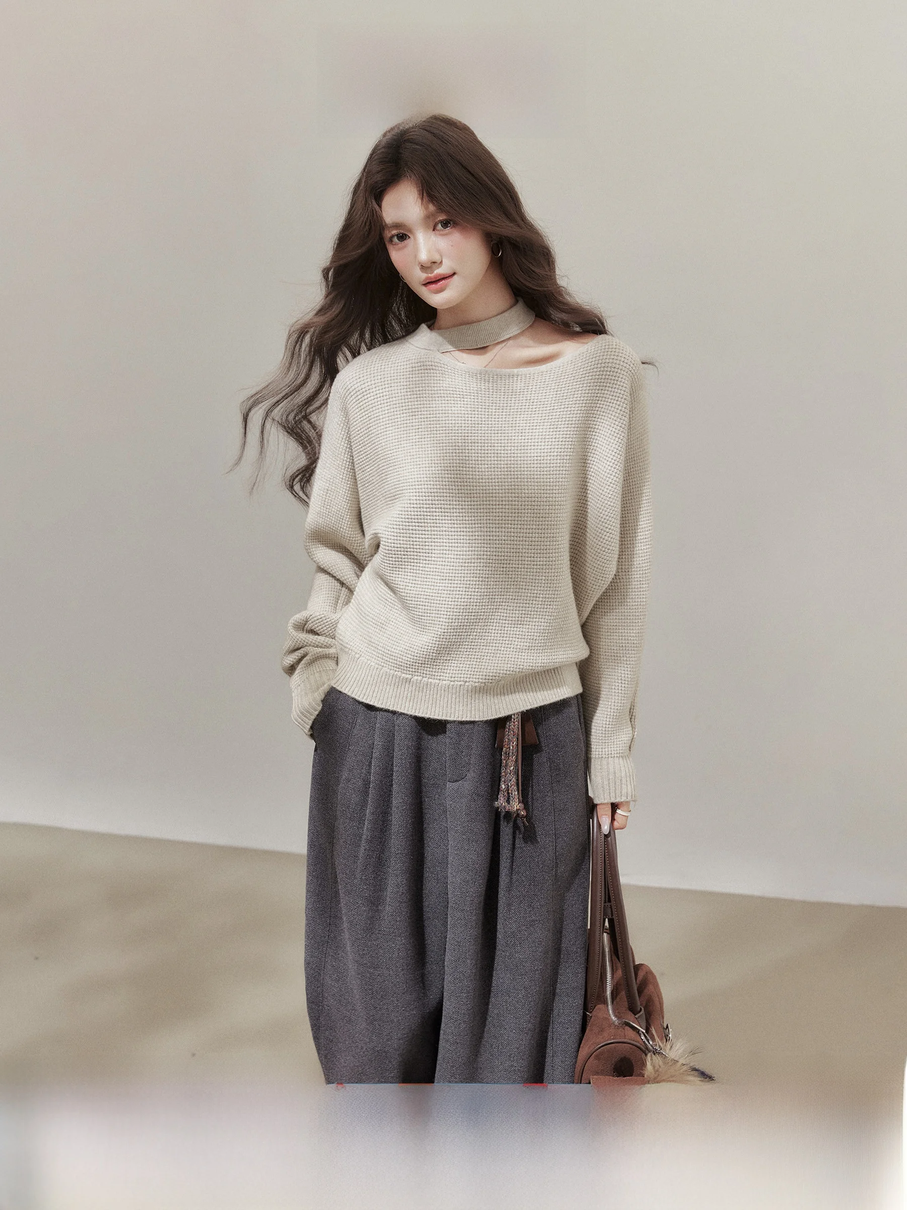 

Вязаный свитер Evening Star Ne с открытыми плечами, женский, осенне-зимний, с рукавами «летучая мышь», длинный рукав, повседневный, свободный крой, для ношения под одеждой