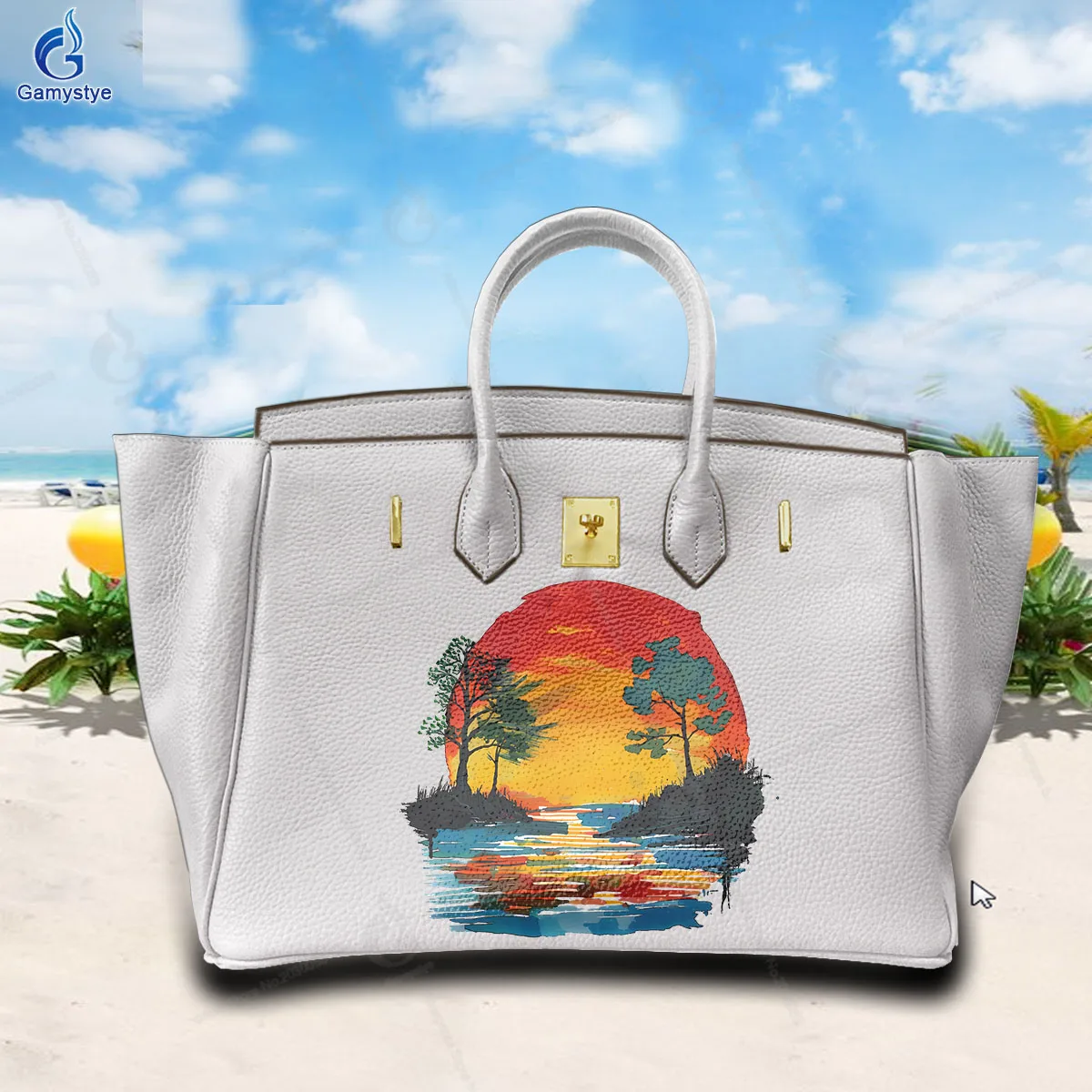 

Printed Customize Art Bags Sunset Landscape Print Genuine Leather Women'S Bags Promotion Luxury Women Bags Bolsos MujerGifts