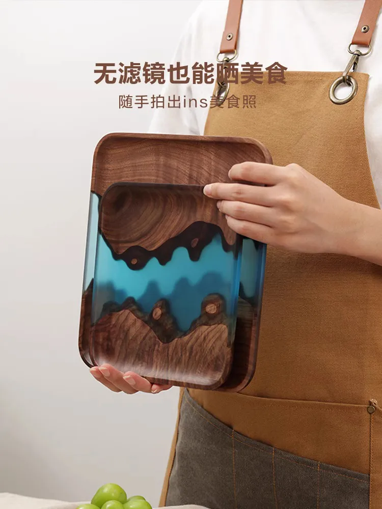 Black Walnut Plate Teapot tray Senior sense creative round fruit plate household resin dinner plate