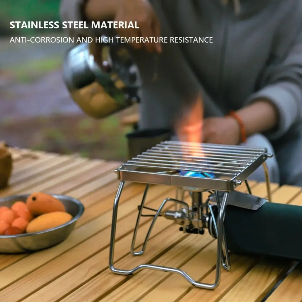 Portable Mini BBQ Grill Rack Outdoor Durable Stainless Steel BBQ Grill Heat-resistant Adjustable Grill Burn-er Stand Camping