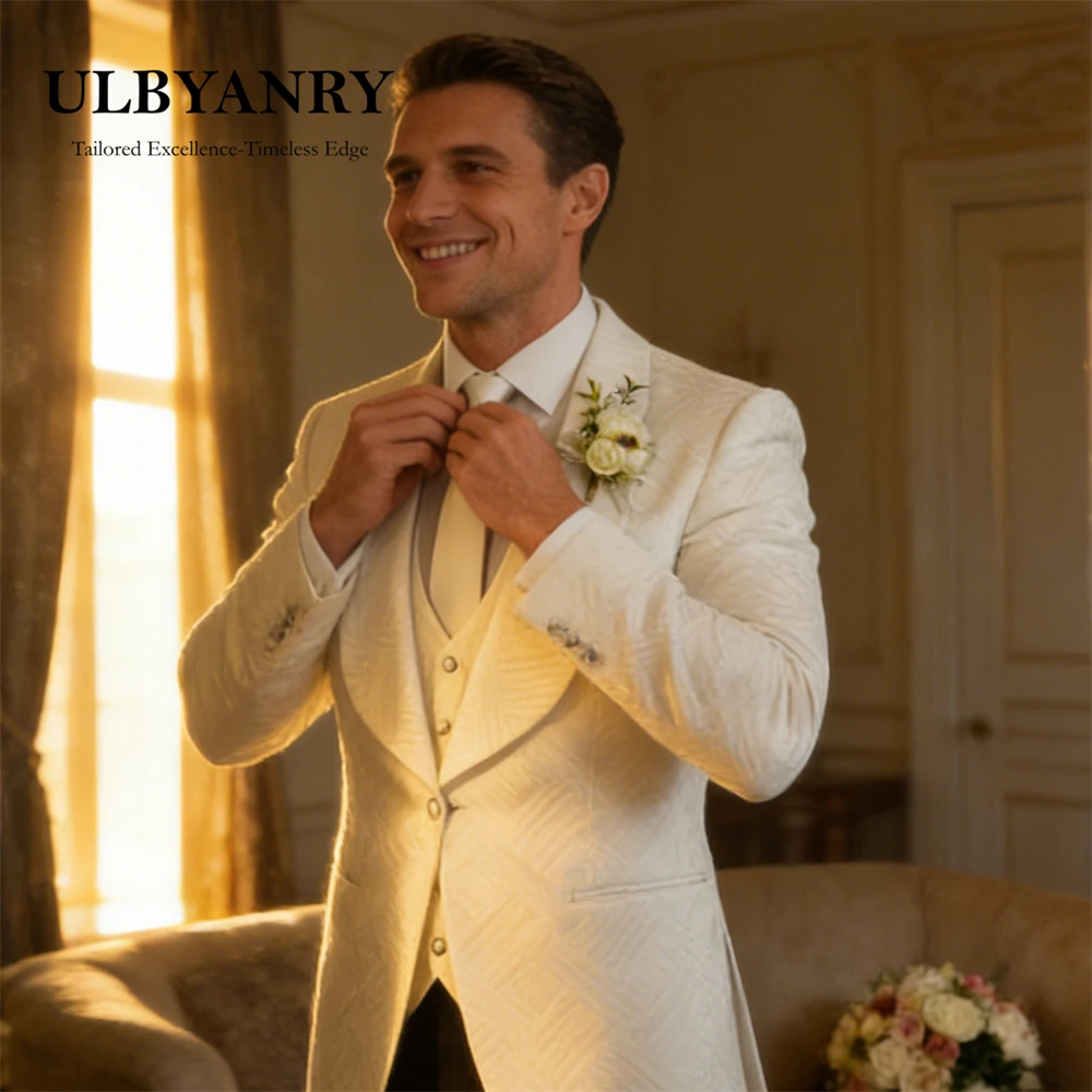 

ULBYANRY 3D Jacquard Weave Men's 3 Piece Suit for Wedding, Prom, Party Gathering, 24 Hours Shipping Slim Fitting Formal Tuxedo