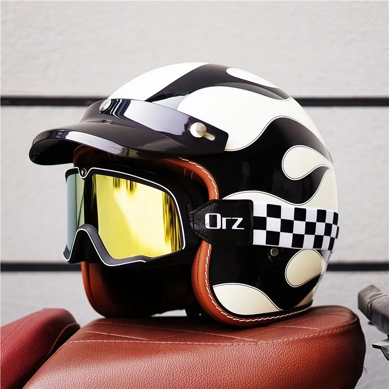 

Orz Retro Motorcycle Helmet ABS Electric Male and Female Half Helmet DOT Scooter Customized 3/4 Helmet for All Seasons
