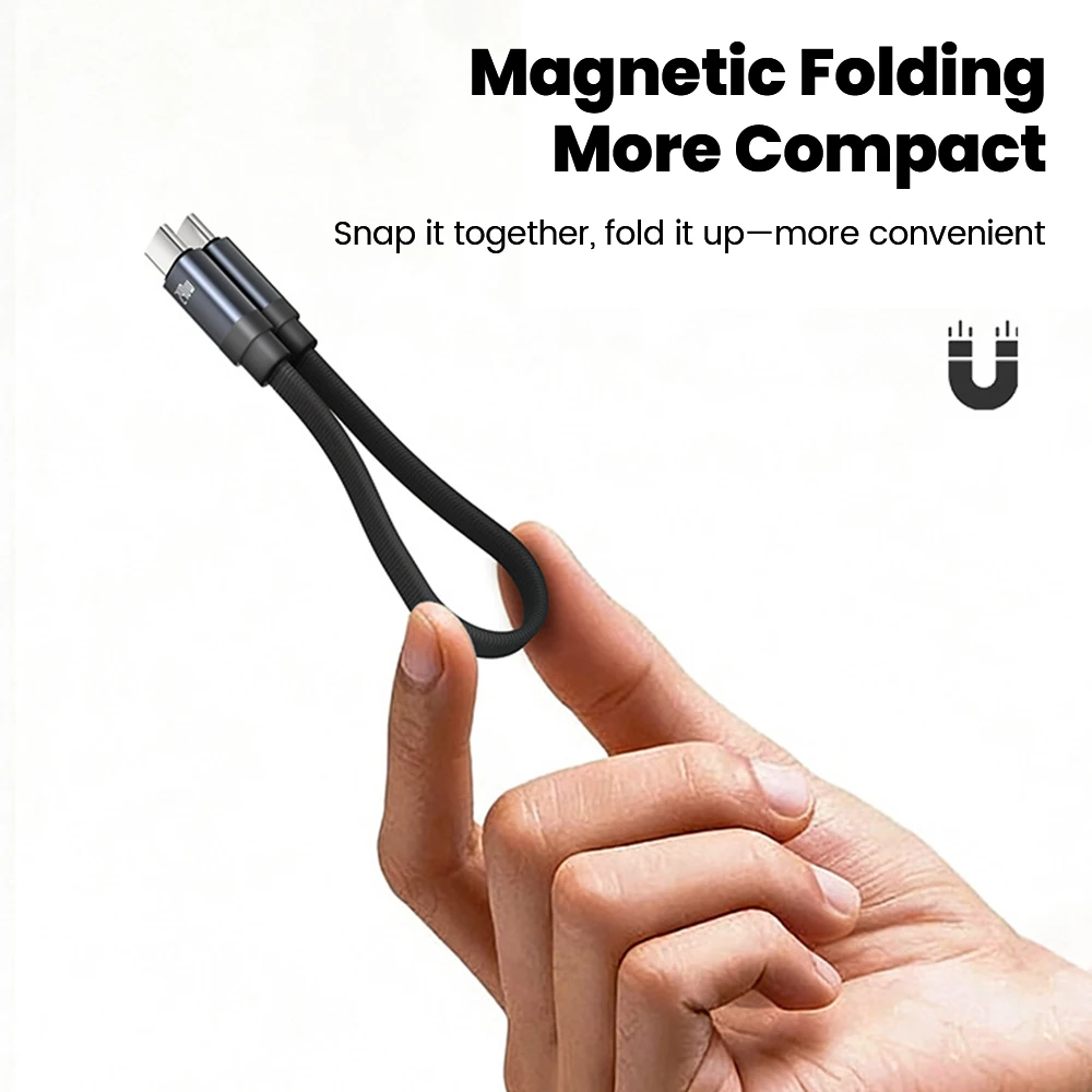 Mini Braided 20CM Short USB Type C Cable Magnetic 240W Fast Charging Type C To Type C Cable for iphone 15 16 17 Samsung Huawei