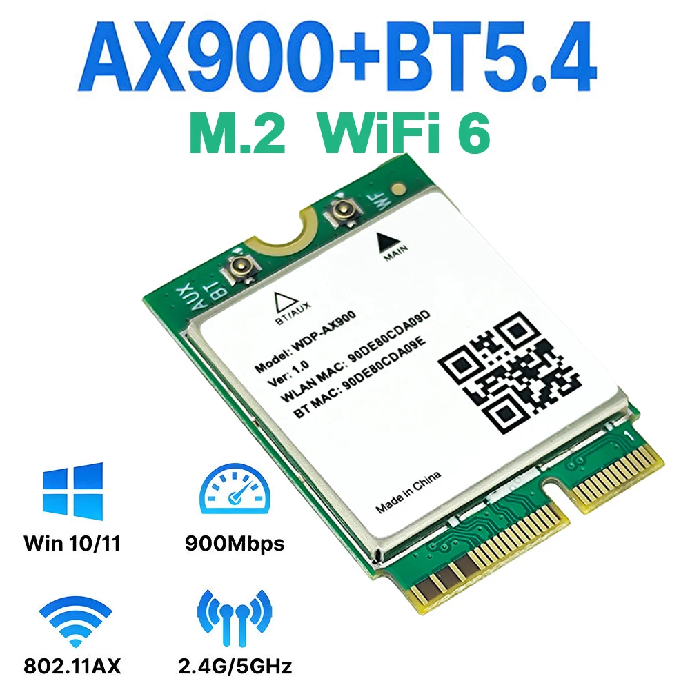 

WiFi 6 Bluetooth 5,4 M.2 Сетевая карта WDP-AX900 2,4G и 5 ГГц Беспроводной адаптер для портативного компьютера Windows 10/11