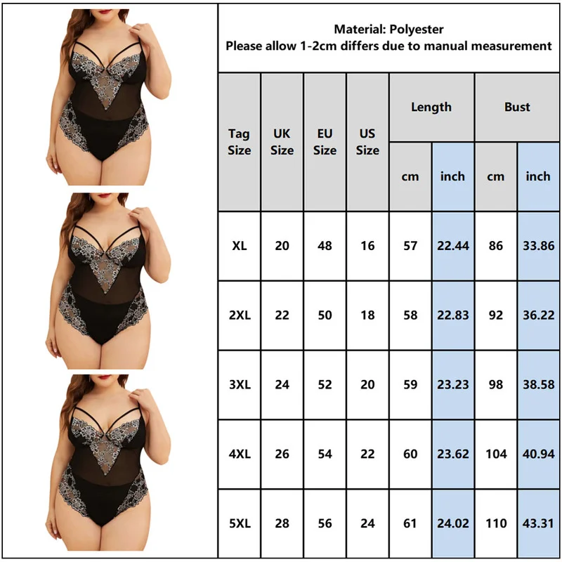 Plus Size Lace Bodysuit Deep V Neck Sexy Lingerie See Through Women\'s Underwear Backless Hot Exotic Costumes Sensual Lingerie