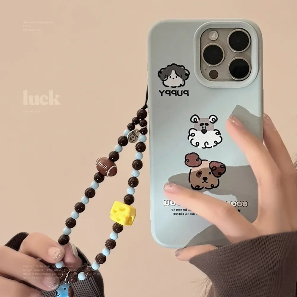 Schnauzer Chow Chow puppy cheese Bracelet Phone Case For iPhone 16 15 14 13 12 11 Pro Max 16 Plus Case Cute Funny Cartoon Cover