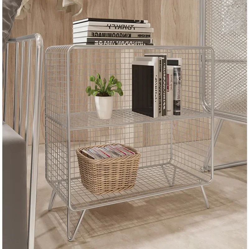 Nordic Multi-layer Book Shelf Iron Grid Organizer Shelf Living Room Floor Display Stand Versatile And Practical Storage Rack