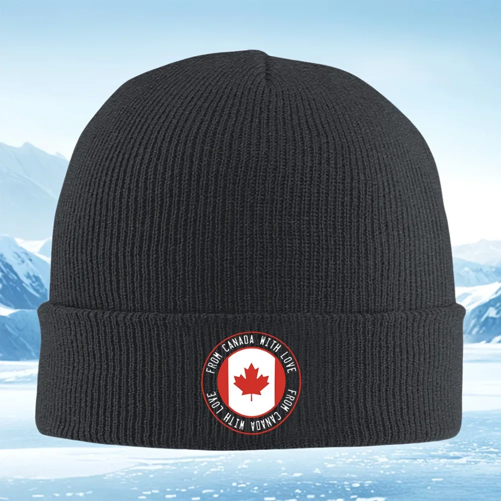 2026 Maple leaf Canadian flag love from Men Women Unisex Knitted Hat Beanie Pullover Cap Winter Thermal Warm Christmas Outdoor C