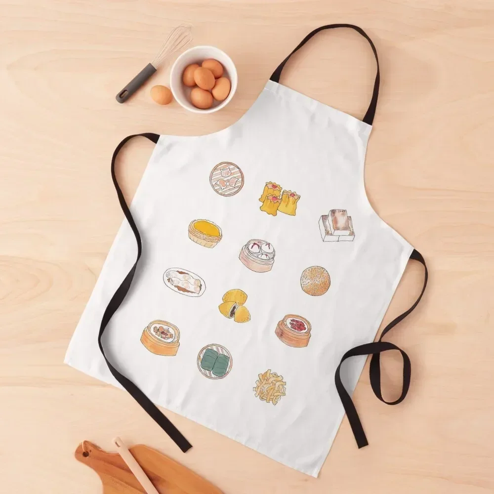

Dim Sum Icon Collage Apron kitchen clothes for men restaurant accessories work gowns for women cleaning Salon Apron