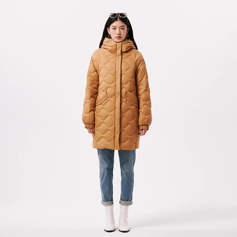 Chericom, chaqueta de invierno con capucha para mujer, ligera, de longitud media, puños a prueba de viento, abrigos informales cálidos con cremallera para oficina para mujer Y299063Y