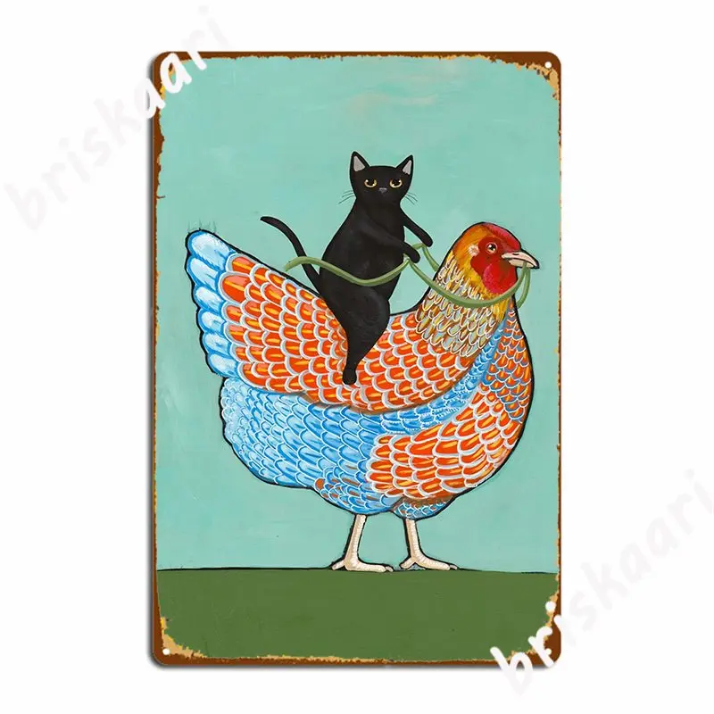 Chicken Ride Wyandotte And Black Cat Poster Metal Plaque Club Home Vintage Mural Painting Pub Garage Tin Sign Poster