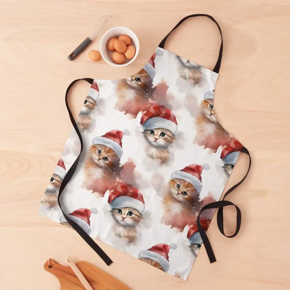 

Sweet Kittens wearing Santa hat Apron men professional hairdresser kitchen jacket woman carpenter Apron