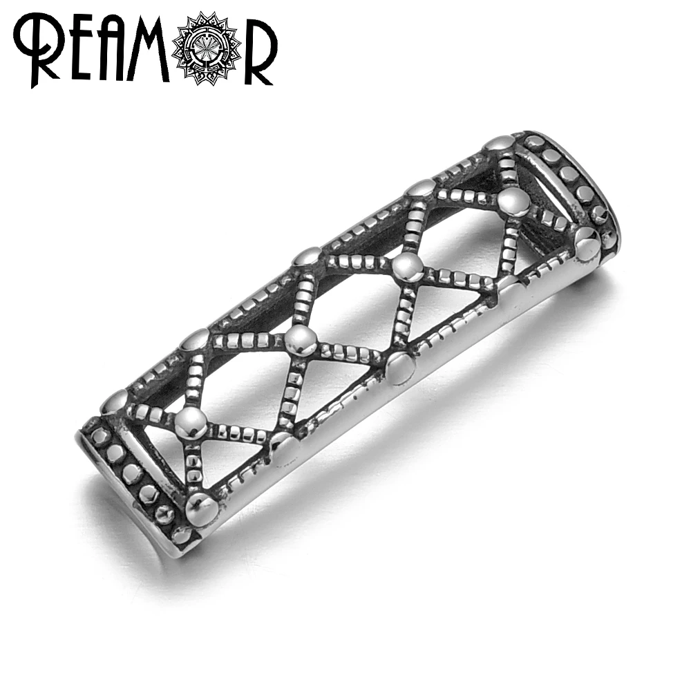 REAMOR 2pcs Stainless steel Infinity Knot Totem Charm Beads for 8*4mm Flat Leather Men Bracelets Connector DIY Jewelry Making