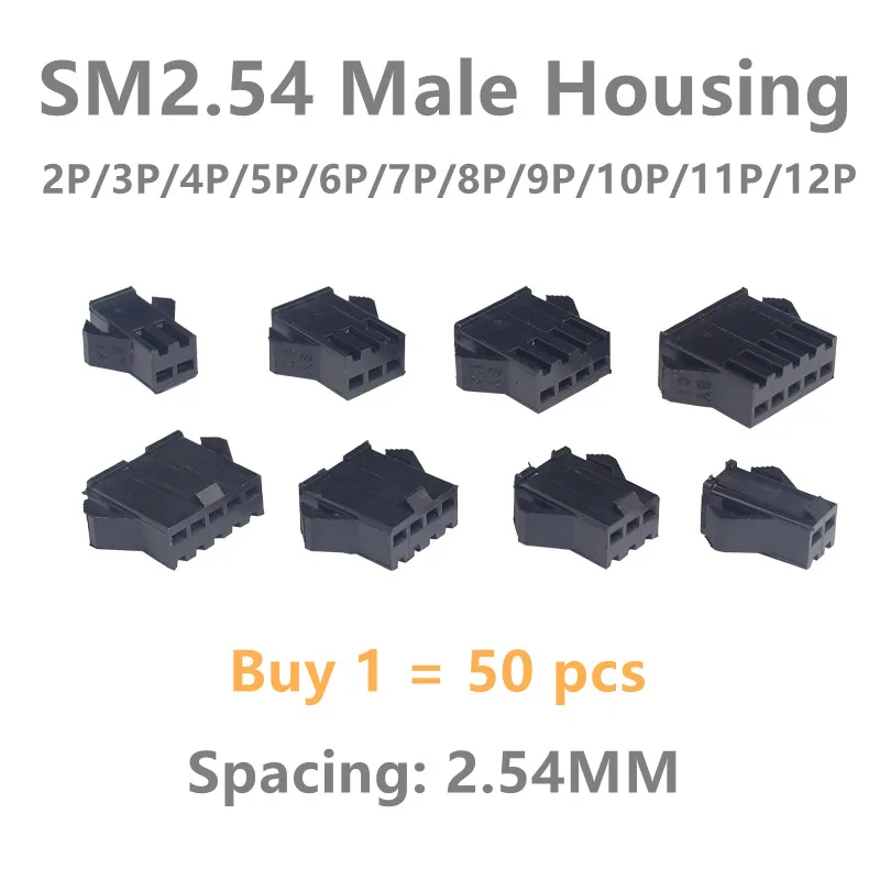 50 sztuk JST SM złącze wtyk Pitch 2.54MM mężczyzna obudowa kobieta terminale SM-2P SM-2R JST SM2.54 2/3/4/5/6/7/8/9/10/11/12 P Pin