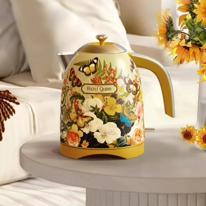 1.7L ريترو طباعة إيقاف التشغيل التلقائي غلاية كهربائية الماء المغلي 304 الفولاذ المقاوم للصدأ المضادة للجفاف 1850 واط 220 فولت