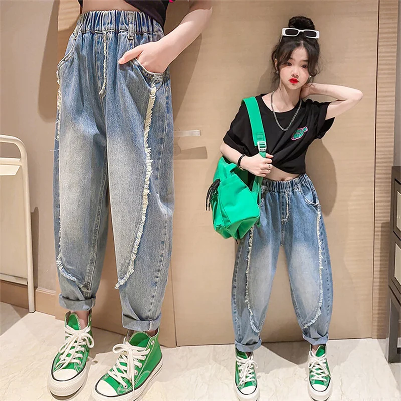 Girls Jean Pants Long Trousers Cotton 2024 Cool Spring Autumn Teenagers Baby's Kids Pants High QualityTeenagers Children's Cloth