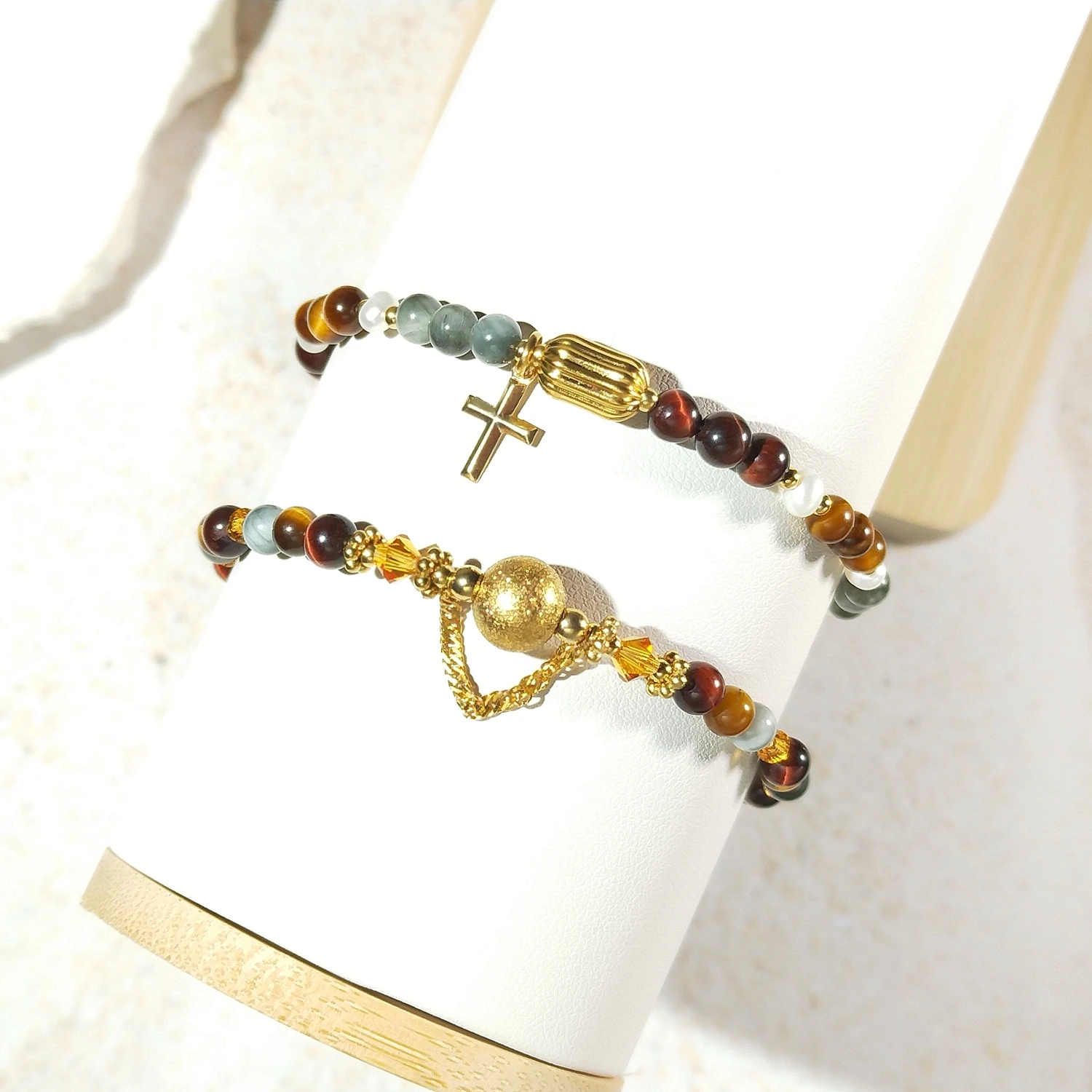 

Браслет Lii Ji из натурального орлиного глаза и тигрового глаза из нержавеющей стали, модные украшения ручной работы