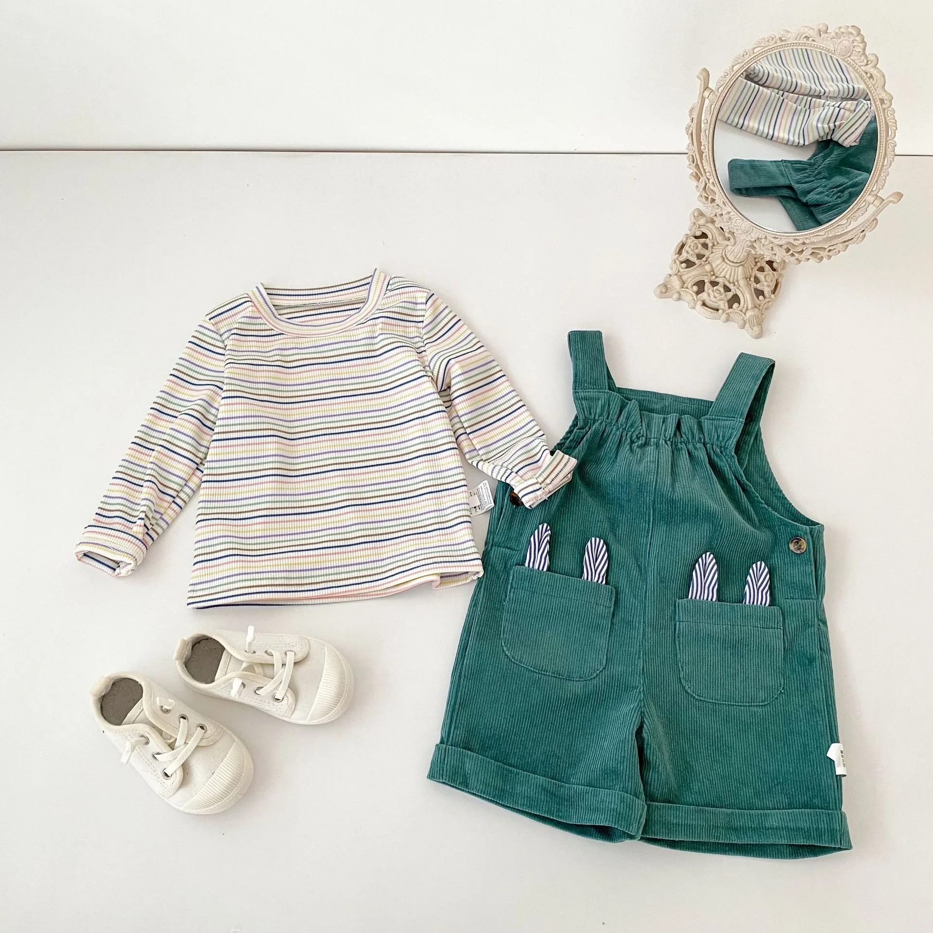 Baby and Toddler Clothing, Autumn Outfit, Striped Bottom Shirt, Suspender Pants, Two-piece Set Men's and Women's Baby Casual Set