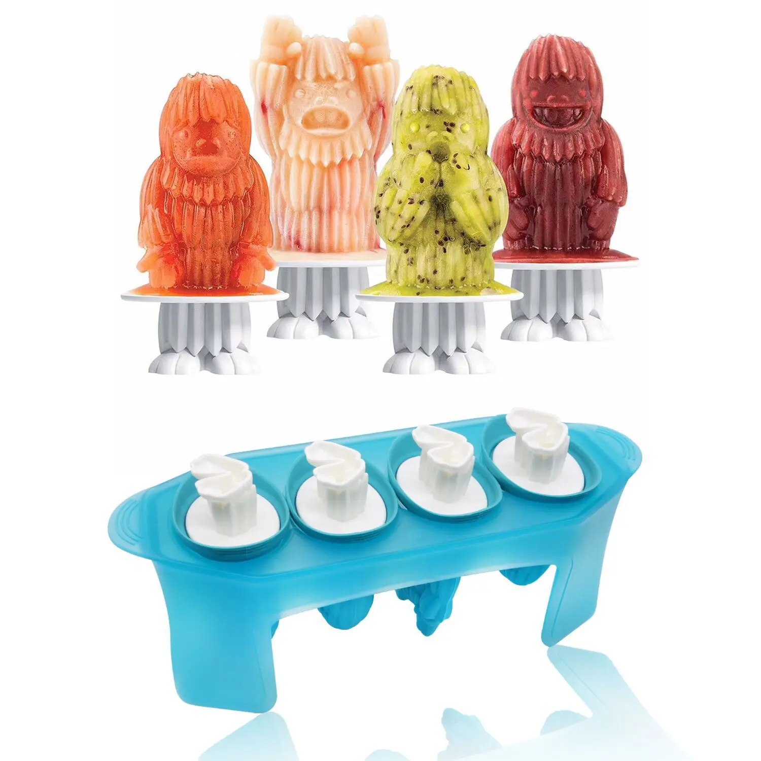 Summer Zombie Popsicle Mold Snow Monster Halloween 4-komorowy Horror wielokrotnego użytku Silikonowa forma do lodów na patyku Przybory kuchenne DIY