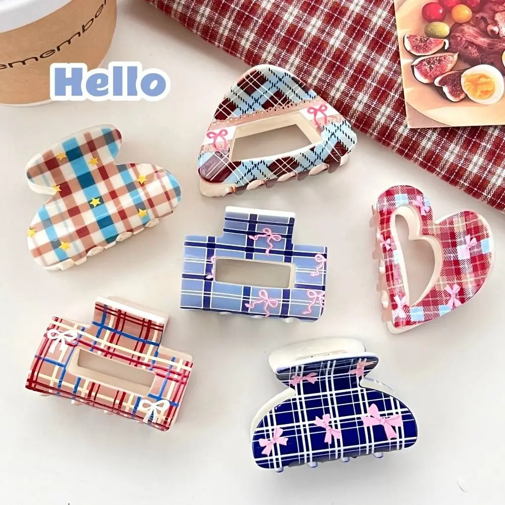 Fashion Mini Hair Claw Bow Hair Clip Bowknot Mini Shark Clip Small Grab Clip Women Headwear Cartoon Grid Pattern Hairpin Female