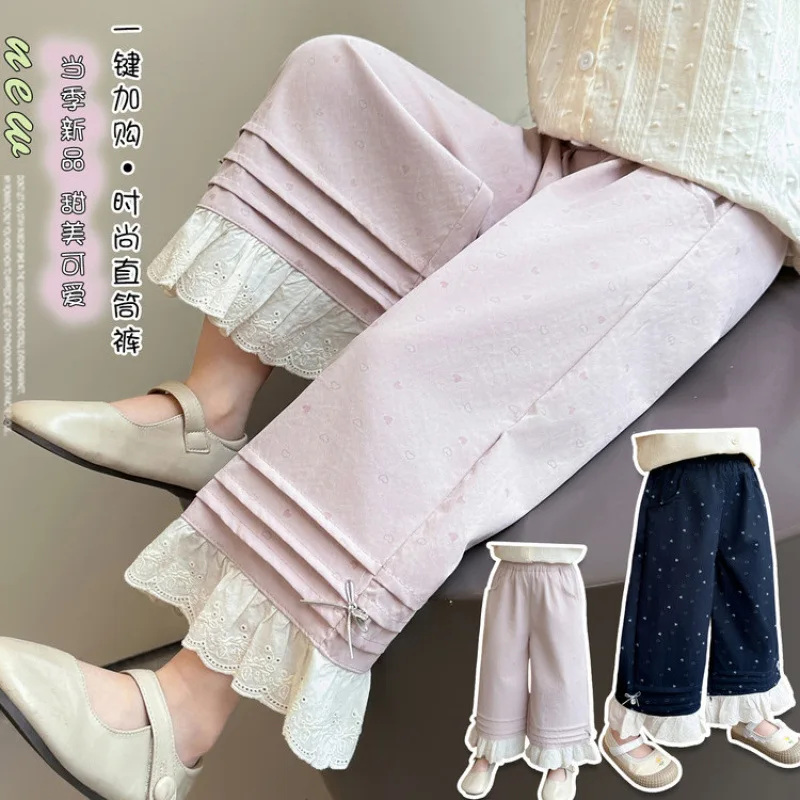 Girls' Pants Spring and Autumn New Koreangirls' Casual Sweatpants Loose and Versatile Children's Wide-footed Trousers