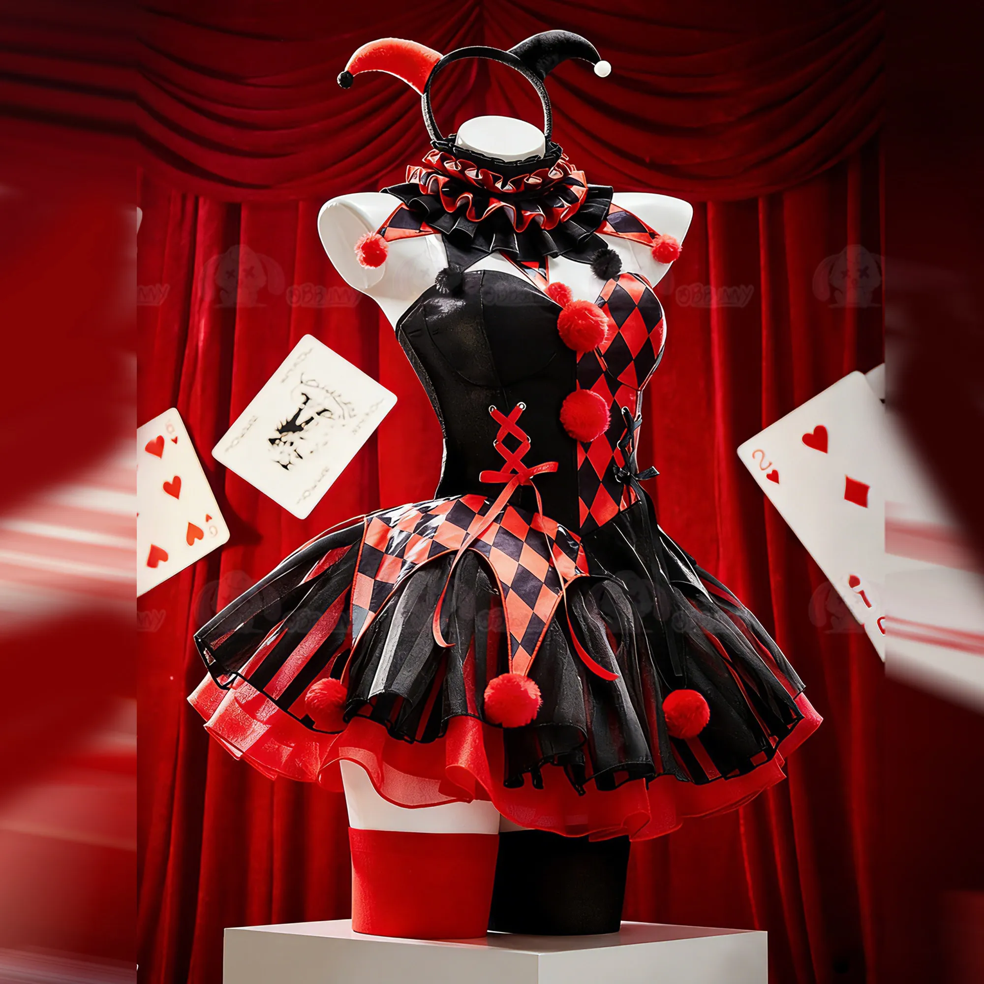 Staggering Number Circus Grotesque Circus Red and Black Gothic Clown Halloween Dress Carnival Party Cosplay Costume view 2