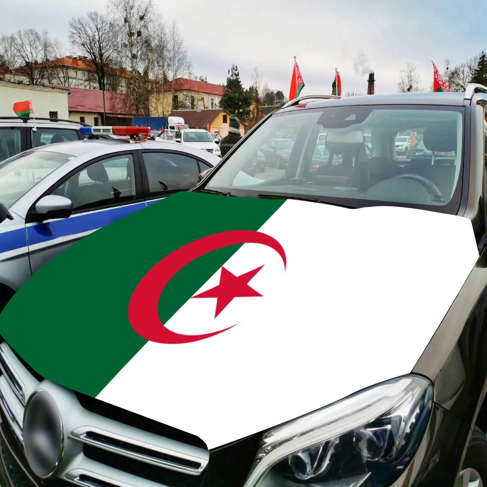 Algeria Car Hood Cover Flag  Universal Size Elastic Polyester 120x150cm for Car Decor