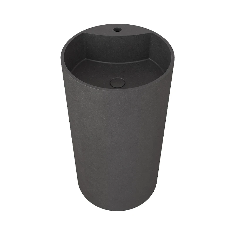 bathroom post pedestal sink black circular floor mounted concrete cylinder freestanding basin