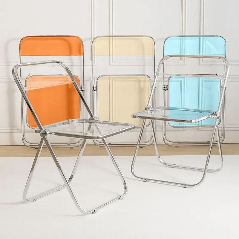 Folding Chair Acrylic Clothing Store Photo Transparent Chair Home Crystal Dining Chair Backrest Makeup Chairs Home Furniture