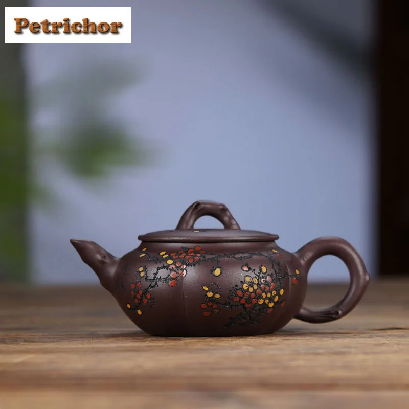 

225ml Yixing Purple Clay Teapots Handmade Plum Blossom Pot Raw Ore Purple Mud Tea Soaking Kettle With Strainer Zisha Tea Set Cha