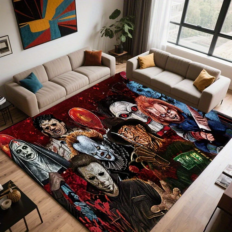 Vintage Horror Movie Character Mat Non-Slip Area Mat Red Black Living Room Bedroom Office Christmas Halloween Decor Area Rug