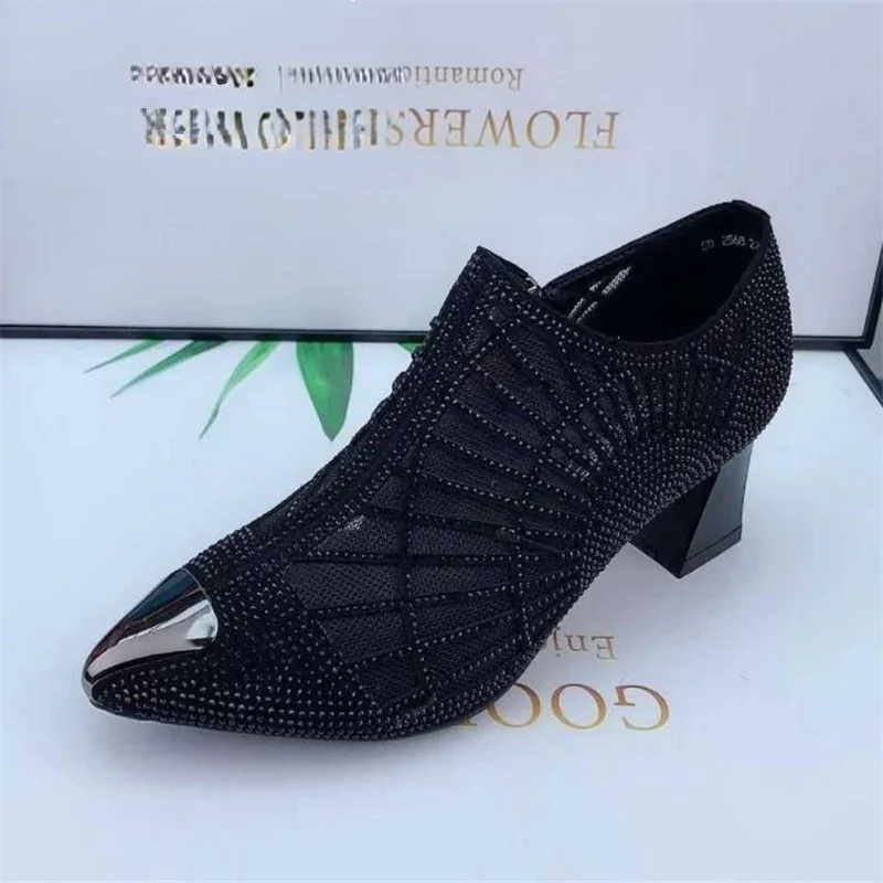 Letnie obcasy dla kobiet Hollow Mesh Fashion Sexy Pointed Toe Ladies Single Shoes 202 Woman Wedges Black Sandals Zapatos De Mujer