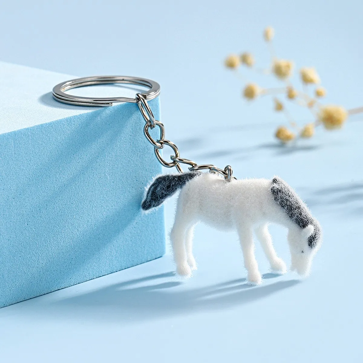 Cute Cartoon 3D Flocking Pony Keychain Pendant Creative Mini Pony Bag Charm Schoolbag Decorative Pendant Key Chain Match Jewelry