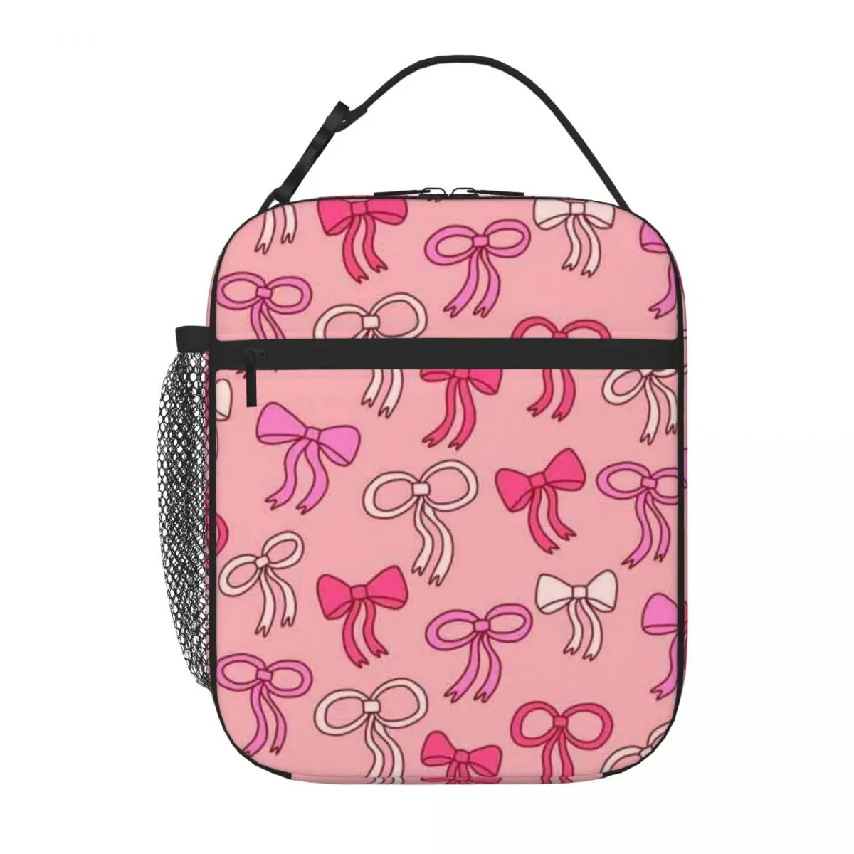 Bestselling Hand Drawn Bows And Ribbons Pattern (pink) Handheld Kids Lunch Bag Long Drive School Lunch Bag
