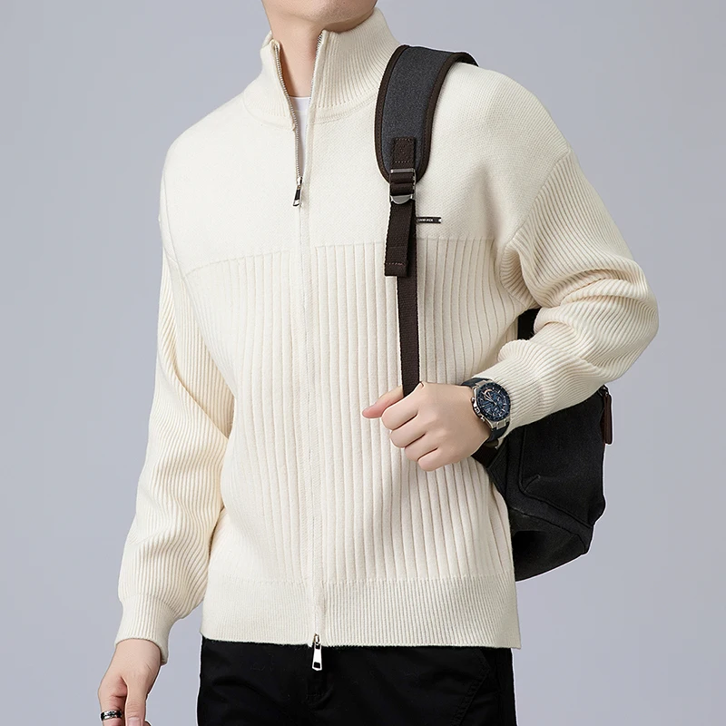 

Knitted Cardigan Jacket Men's Spring Autumn 2025 New High-end Trendy Brand Solid Color Simple Casual Stand Up Collar Sweater