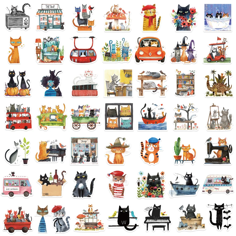 10/30/50pcs Cute Cartoon Art Cat Adesivi Impermeabile Graffiti Cancelleria Valigia Laptop Kawaii Animale Adesivo Giocattoli Divertenti Decalcomanie