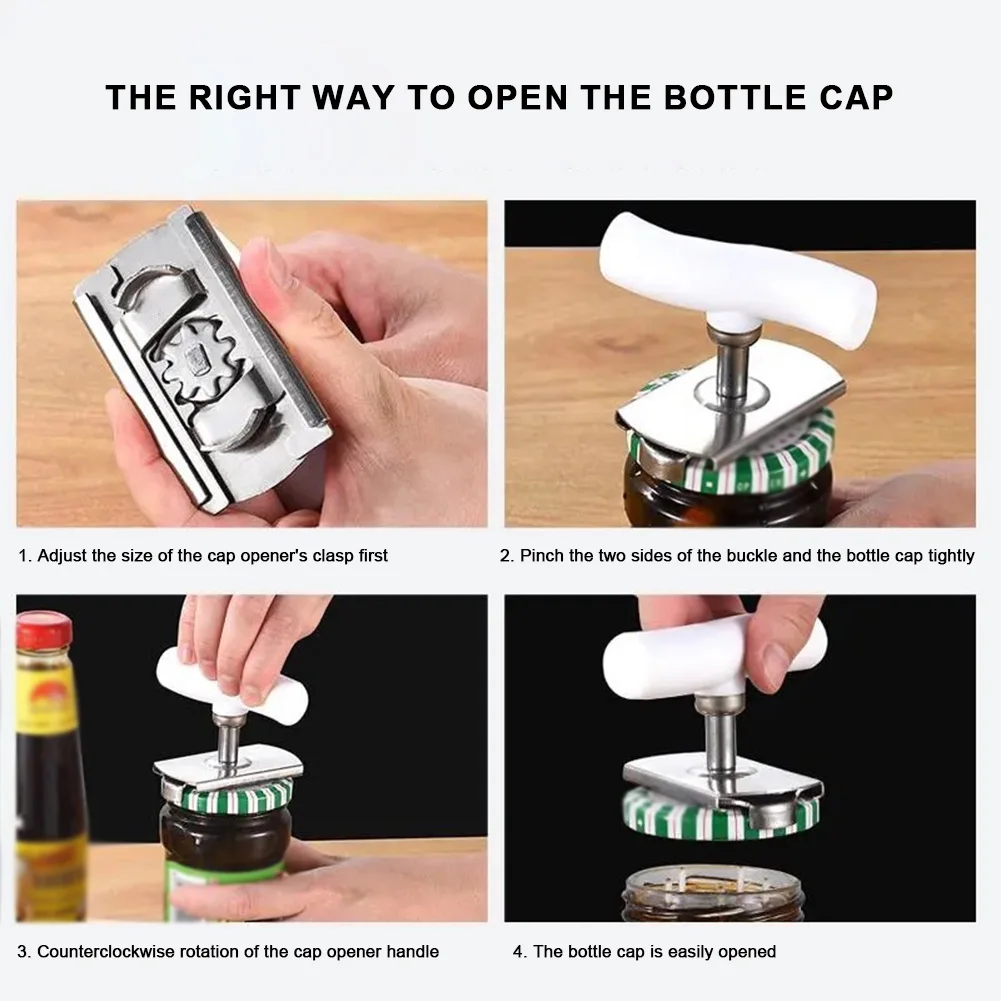 Bottle Opener Tool Stainless Steel Manual Jar Bottle Lid Opener Gadget Adjustable Rotating Bottle Opener Home Gadget Accessories