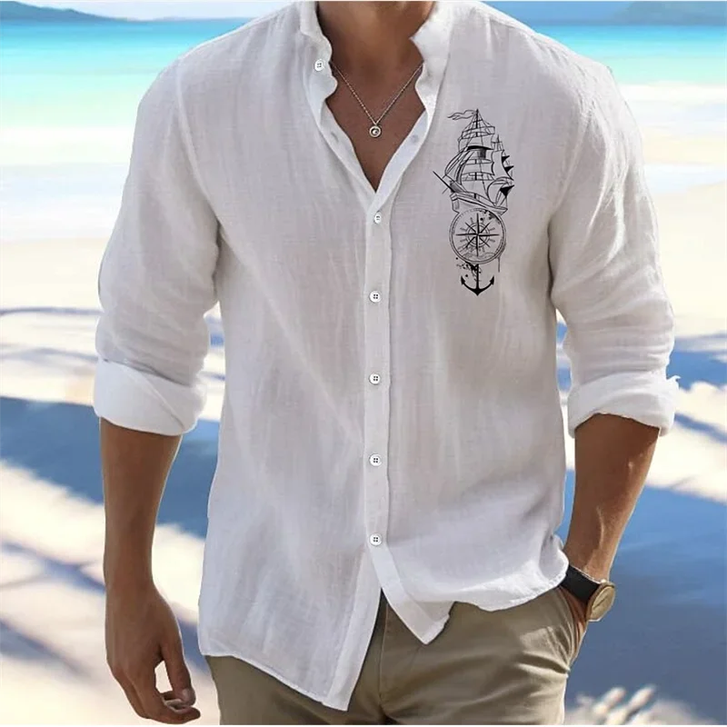 Linen Breathable and Comfortable Floral Butterfly Pattern Shirt 3D Pattern Printed Long Sleeve Shirt Daily Casual Business Shirt