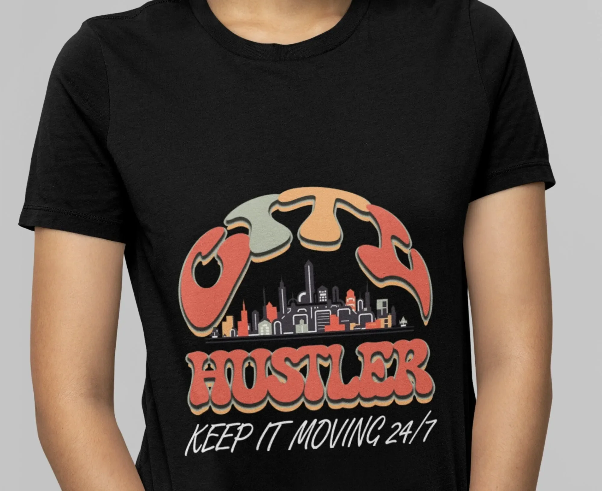 City hustler T Shirt Skyline Keep It Moving 24 7 Streetwear Fashion tee Heavy Cotton Entrepreneur gift top
