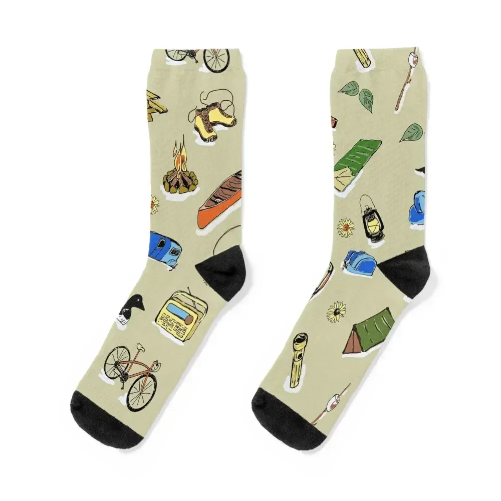 

Camping Summer Fun Illustration Pattern Socks custom Running happy gym Socks Girl Men's