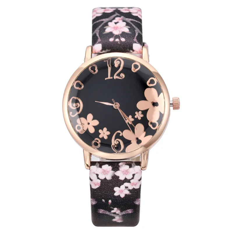 Reloj Digital de flores para mujer, pulsera de cuarzo con correa, moda europea y americana