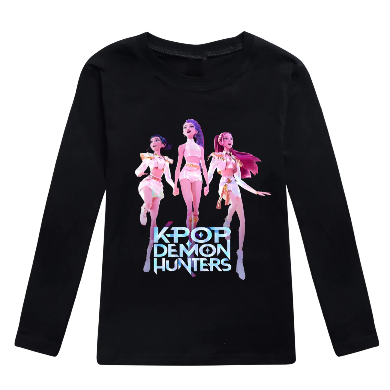 KPop شيطان الصيادين Huntrix التي شيرت الاطفال ملابس المراهقين الفتيان س الرقبة الكرتون تي شيرت غير رسمي الفتيات كم طويل بلايز ملابس الطفل