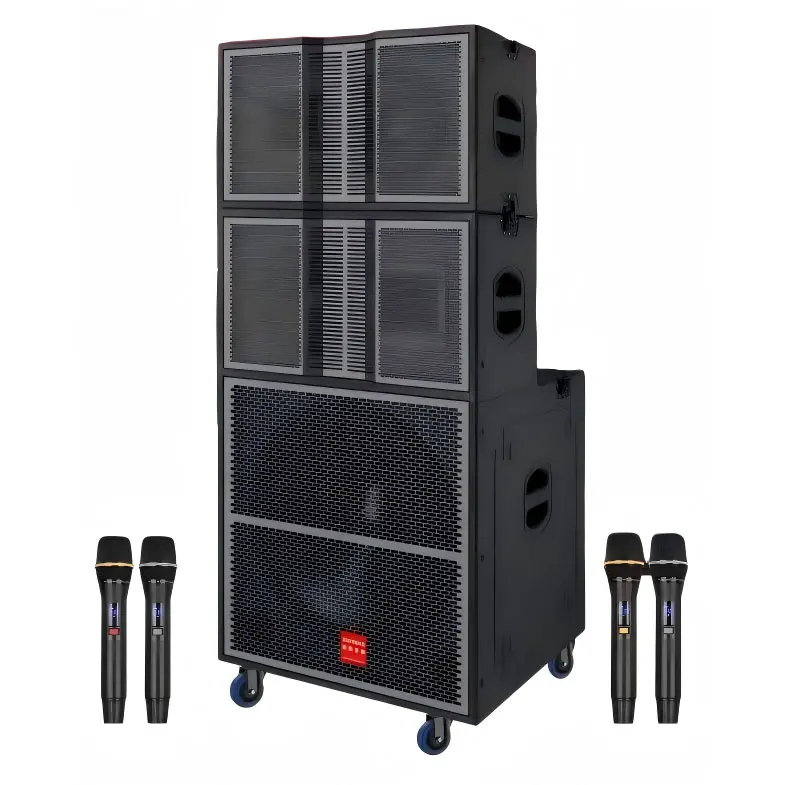18 Inch Active Line Array Outdoor Speaker with Rechargeable Battery 12V/32A and Four UHF MIC