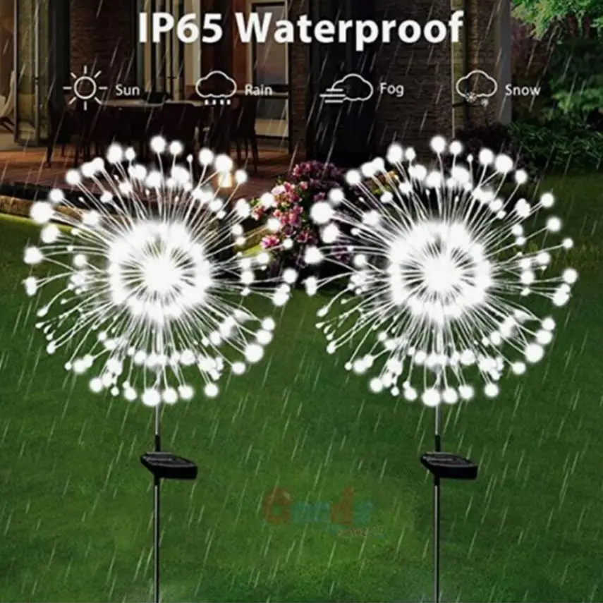 Imagem -02 - Impermeável ao ar Livre Solar Fireworks Lights Dandelion Flash String Fairy Lights para Jardim Paisagem Decoração de Gramado 150 Led