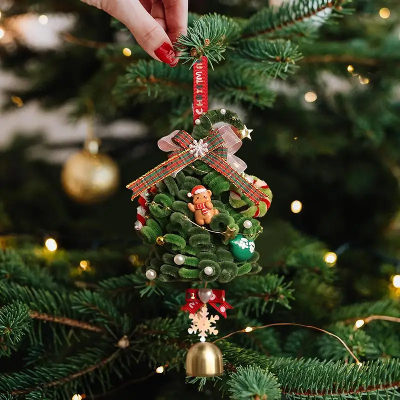 

Christmas Decorations Ornaments Car Hangable Charm Christmas Tree Shape Decorative Christmas Tree Ornaments Pipe Cleaners Car